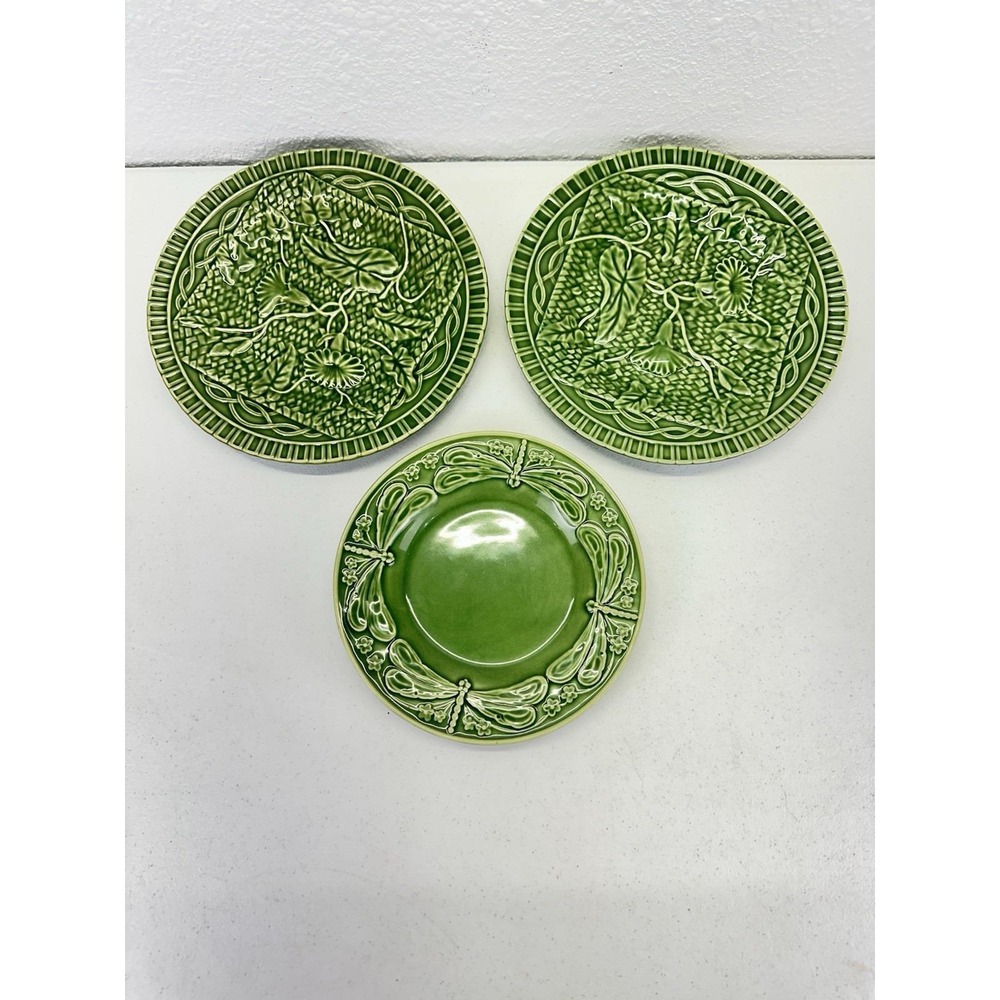 Jay Willfred Andrea by Sadek Portugal Majolica Relief Plates Set of 3 Green